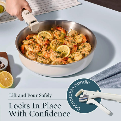 21 Piece Stainless Steel Cookware Set With Non Toxic Interior Pots And Pans Dishwasher Safe And Easy To Clean White Finish