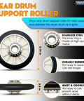 All In One Dryer Repair Kit With Drum Rollers Idler Pulley And Belt For Whirlpool Amana Maytag KitchenAid Dryers rear drum roller