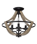 Matte Black Metal Open Cage 4 Light Semi Flush Mount With Dope Wood Grain Finish In Brown Indoor Ceiling Light Fixture Requires Four 60 Watt E12 Bulbs Not Included