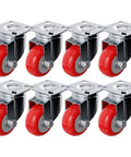 Eight Pack 2 Inch Swivel Plate Caster Wheels Red Polyurethane No Brake Casters With 50mm Plate And 33mm Hole Centers Designed For Carts Furniture And Equipment Mobility Heavy Duty Utility Grade For Home Garage And Workshop Use