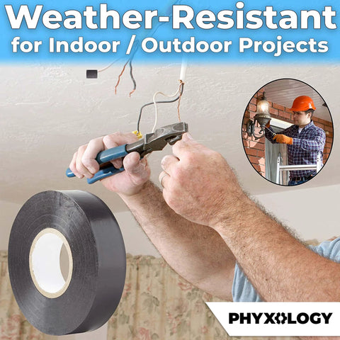 Black UL-rated electrical tape roll for wiring insulation; 3/4 inch wide, 60 ft length