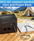 Ablian Starlink Mini Power Cord 32.8FT Flat DC5521 Charging Cable Waterproof Outdoor connected to Power Bank in campsite.