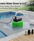 Above Ground Pool Cover Drain Pump 850 GPH Submersible With Built In Thermal Protection 16 Ft Hose 25 Ft Cord 3 Adapters For Pools Green