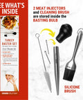 Juicy Thanksgiving Turkey Made Easy With This 5 Piece Turkey Baster Set Including Baster, Needle, Cleaning Brush, Drip Guard