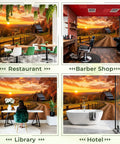 No Sweat Peel And Stick Wall Murals Featuring Rustic Barn Sunset Autumn Print Self Adhesive Vinyl Removable Stickers For Boys Girls Bedrooms Easy Room Refresh Makeover in restaurant, barber shop, library, and hotel settings.