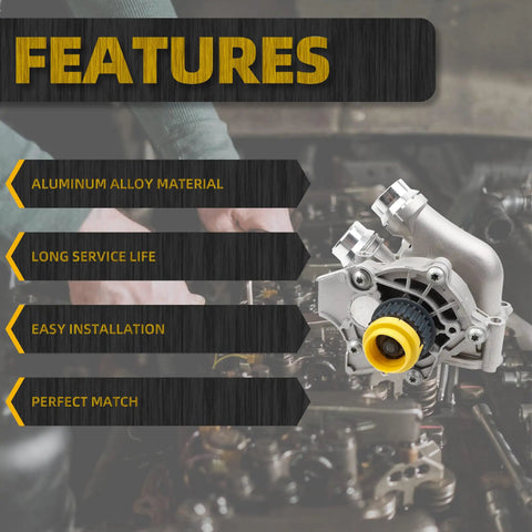 Drop Dead Reliable Electric Inverter Coolant Pump For Audi A3 A4 A5 A6 Q5 And VW Jetta showing aluminum alloy features and easy installation.