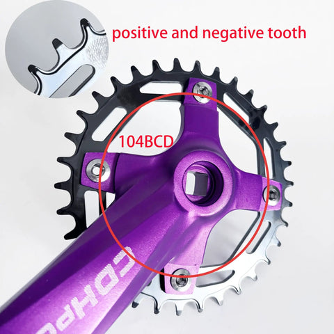 Single Speed Bicycle Crankset 104BCD 34T 36T 38T 40T 42T 170mm Crankarm For MTB Off Road Purple Aluminum Alloy Durable