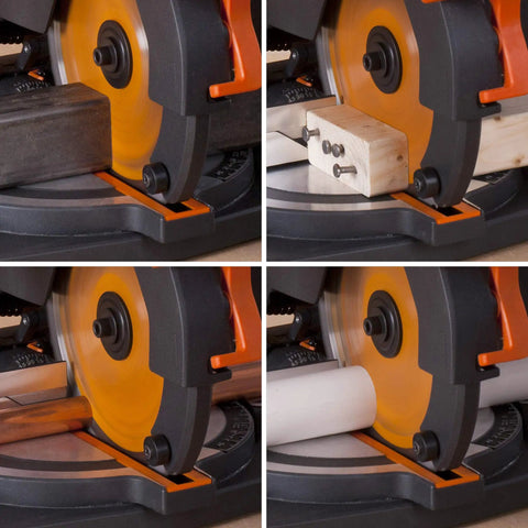Compact 8-1/4 Inch Compound Miter Saw With 1200W Power, Multi Material Cutting Blade Included, cutting wood, metal, and plastic