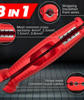 Versatile 8-in-1 Multifunction Wire Stripper Cable Tool For Stripping And Cleaning Coaxial EDR LAN DSL Power Cables Easily Handles Round Section Wiring Jobs Quick Safe Use For Pro Setup Tasks, showing detailed wire stripping sections.