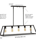 Diagram of Oil Rubbed Bronze 38 Inch 5-Light Farmhouse Linear Pendant for Kitchen Island with dimensions and adjustable height.