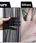 Comparison of Ultra Dense Mosquito Tent With Foldable Mesh For Single Person Keeps NoSeeUms Out With TightWeave Net Perfect For Camping Travel Patio Includes Storage Bag Black on left and other mesh on right, showing durability and tightness differences.