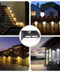 Solar Fence Lights 6 Pack With Warm White And RGB Color Glow Outdoor LED Wall Lights for stairs, fences, and patios.