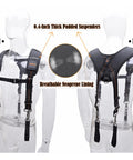 Front and back view of tool belt with suspenders for construction pros framer and carpenter pouch system with EVA padding