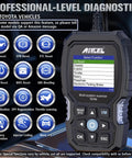 TD700 OBD2 Scanner For Toyota Vehicles, showing diagnostic functions on screen with buttons and vehicle system icons.