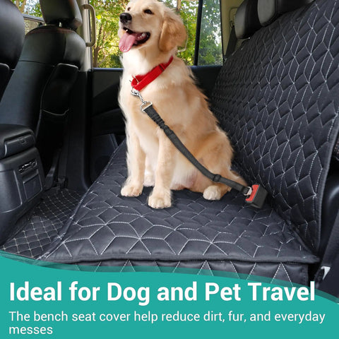Waterproof Dog Car Seat Cover For Back Seat In Trucks Nonslip Bench Protector shown with a dog in a vehicle's back seat