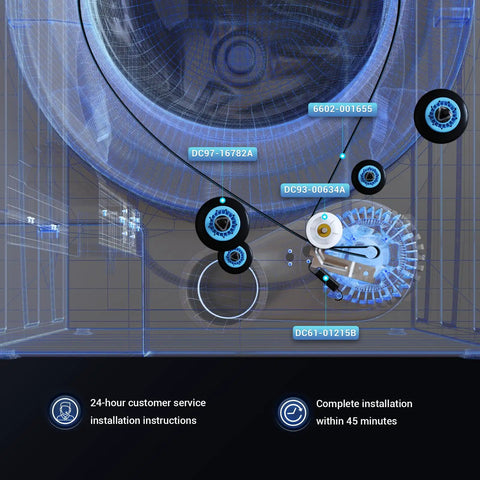 Diagram of Upgraded Dryer Repair Kit With Roller And Belt For DC97 16782A DC93 00634A 6602 001655 Replacement Parts installation.