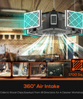 Air Filtration System For Woodworking With Built In Ionizer And 1350 CFM Hanging Dust Collector in garage workshop