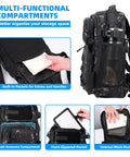 All In One 103 Piece Fishing Tackle Bag Set For Men Waterproof Camouflage Backpack with compartments and rod holder.