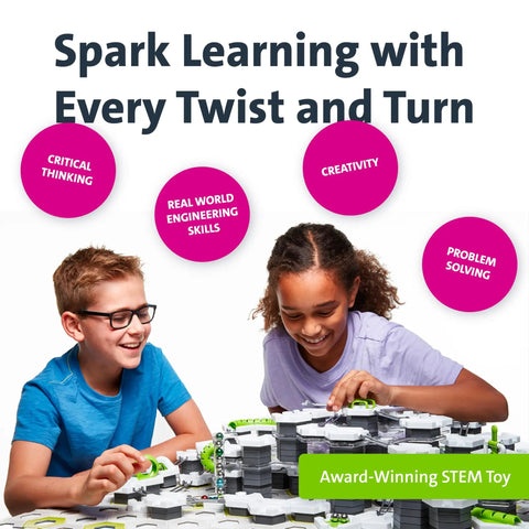 GraviTrax Starter Set Gravity And Magnetic Marble Run Kit For Kids 8 And Up And Totally Hands On STEM Toy That Sparks Engineering Skills Critical Thinking Problem Solving Creativity And Educational Fun. Two kids build a marble run