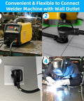 Beefy Heavy Duty Welder Extension Cord 50 Amp SOOW 6 AWG NEMA 6 By 50 Welding Cable connected to welder and wall outlet