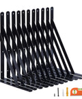 12 Pack Beefy 18 Inch Shelf Brackets For Garage Floating Shelves Black Powder Coated Steel Thick Wall Mounts With High Load Support Up To 1200 Lbs Per Pair Ideal For Workshop Storage