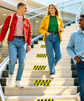 Watch Your Step Sign 5 Pack Budget Friendly Self Adhesive Floor Decals on stairs in a mall