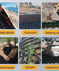 Permeable Geocell Grid System for Stabilization and Drainage Heavy Duty Polyethylene Grid shown in various applications.