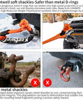 Beefy Heavy Duty Soft Shackle With UHMWPE Tow Connector Half Inch By Twenty Two Inches connected to SUV vs metal shackles