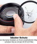 Person holding broken filter next to camera lens, illustrating use of Clear Protection Filter For Camera Lens With Ultra Slim Titan Mount.