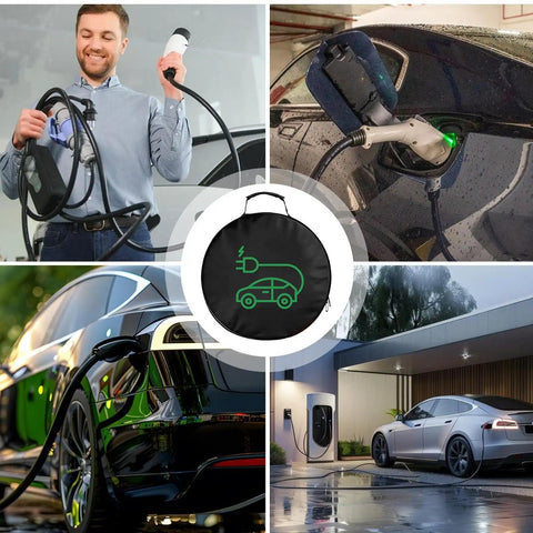 Heavy Duty EV Charger Tote Bag Made Tough With Ripstop Oxford Fabric Car Organizer Cord Hose Storage Cube Trunk Gear Caddy with EV charging.