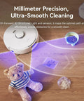 Freo X10 Pro Robot Vacuum And Mop Combo With 11,000 Pa Suction, DualFlow Tangle Free System navigating around toys on floor