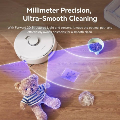 Freo X10 Pro Robot Vacuum And Mop Combo With 11,000 Pa Suction, DualFlow Tangle Free System navigating around toys on floor