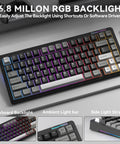Compact 75 Percent Wireless Mechanical Gaming Keyboard With Hella Smooth Triple Connection Modes And A Massive Ten Thousand Milliamp Hour Battery, showcasing 16.8 million RGB backlight features.
