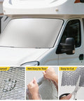 Premium Reflective Window Film Roll 48 By 10 Feet Aluminum Foil Thermal Insulation installed on RV windshield for summer heat protection.