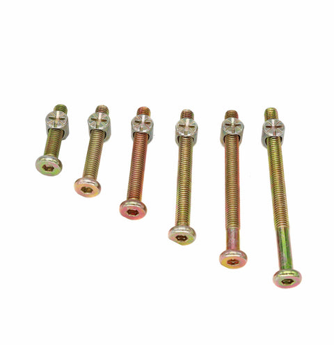 Heavy Duty Crib Hardware Screws And Barrel Nuts Set 100 Pack M6 And M8 Hex Drive Socket Cap Bolts In 30mm To 80mm Zinc Plated