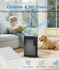 Child reading and dog with HEPA Filter Replacement For HPA100 HPA200 HPA300 And 5000 Series Air Purifiers 6 Pack in room.