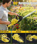 Man using 22 Inch Cordless Hedge Trimmer With Dual Action SK5 Blades And 2x4.0Ah Batteries And Charger Included, 180 Degree Rotating Handle