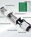 Badass Heavy Duty Cnc Linear Stage Actuator With 400W 220V Servo Motor And Driver Xyz Axis Slide Table 300Mm Stroke Rail Guide close-up view of components