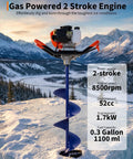 Beefy 52cc Gas Powered Post Hole Digger With 10 Inch Bit And 31 5 Inch Shaft Air Cooled 2 Stroke Engine showcased in snowy mountains