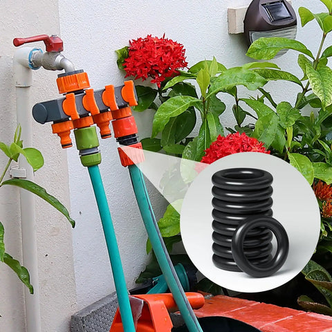 50 Pack Thickened O-Rings Set For 1/4 Inch And M22 Quick Connect on garden faucet with hoses, highlighted for use in outdoor systems