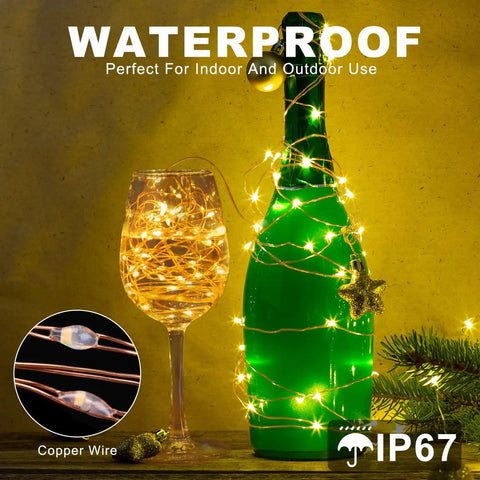 66Ft USB Powered 200 LED Twinkle Lights Copper Wire With Remote And Timer 8 Modes Waterproof String Lights on bottle and glass