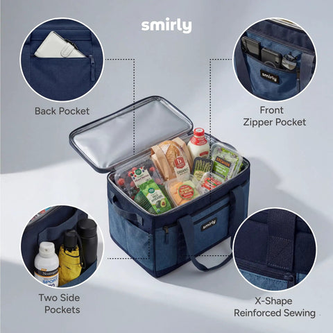 Heavy Duty Insulated Cooler Bag Holds 48 Cans Slap It On The Trunk showing pockets and food storage, back and front zippers, soft side carry design.