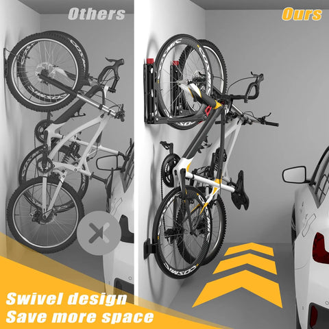 No Sweat Swivel Wall Mount Bicycle Rack With Rock Solid U Shaped Wheel Cradle Hanger Keeps Tires Totally Scratch Free Stress Free Garage Storage Solution For Cyclists
