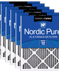 Top Notch Carbon Odor Busting Furnace Filter 16x25x1 MERV 12 Pleated Six Pack shown with visible pleats and branding