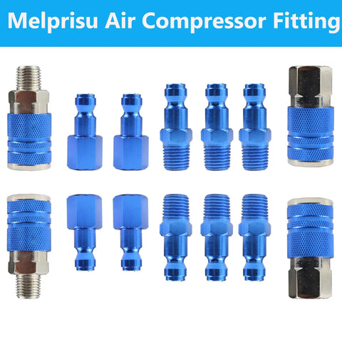 Type C Aluminum Air Fittings Kit For Auto Use 14 Piece Air Plug And Coupler Set With One Quarter Inch Quick Connects