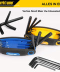 Foldable 25 Piece Hex Key Set With SAE Metric Torx 270 Degree Swivel For DIY, blue and yellow handles with hex keys extended