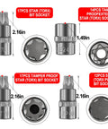 Torx Bit Socket Set And External Torx Socket Set, 64 Pieces, showcasing star, tamper-proof, and Torx Plus bit sockets in various sizes.