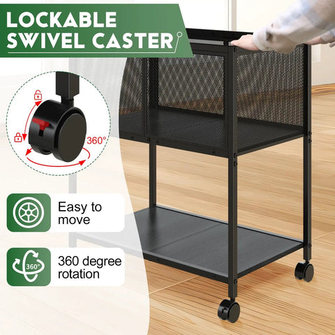 Rolling File Cart With Wheels For Hanging Folders Mobile Metal File Cabinet On Casters lockable swivel and 360-degree rotation