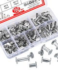 Hella Durable 160 Piece Chicago Screw And Binding Post Set Crafted For Heavy Duty Leather Projects And Photo Book Binding Featuring M4 M5 Size Compatibility With Anti Rust Nickel Finish arranged in a storage box.