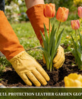 Thorn Proof Gardening Gloves For Men And Women With Thick Cowhide Leather Long Forearm Gauntlets Puncture Resistant Rose Pruning Gloves For Cacti And Blackberries Great For Yard Work Yellow X Large